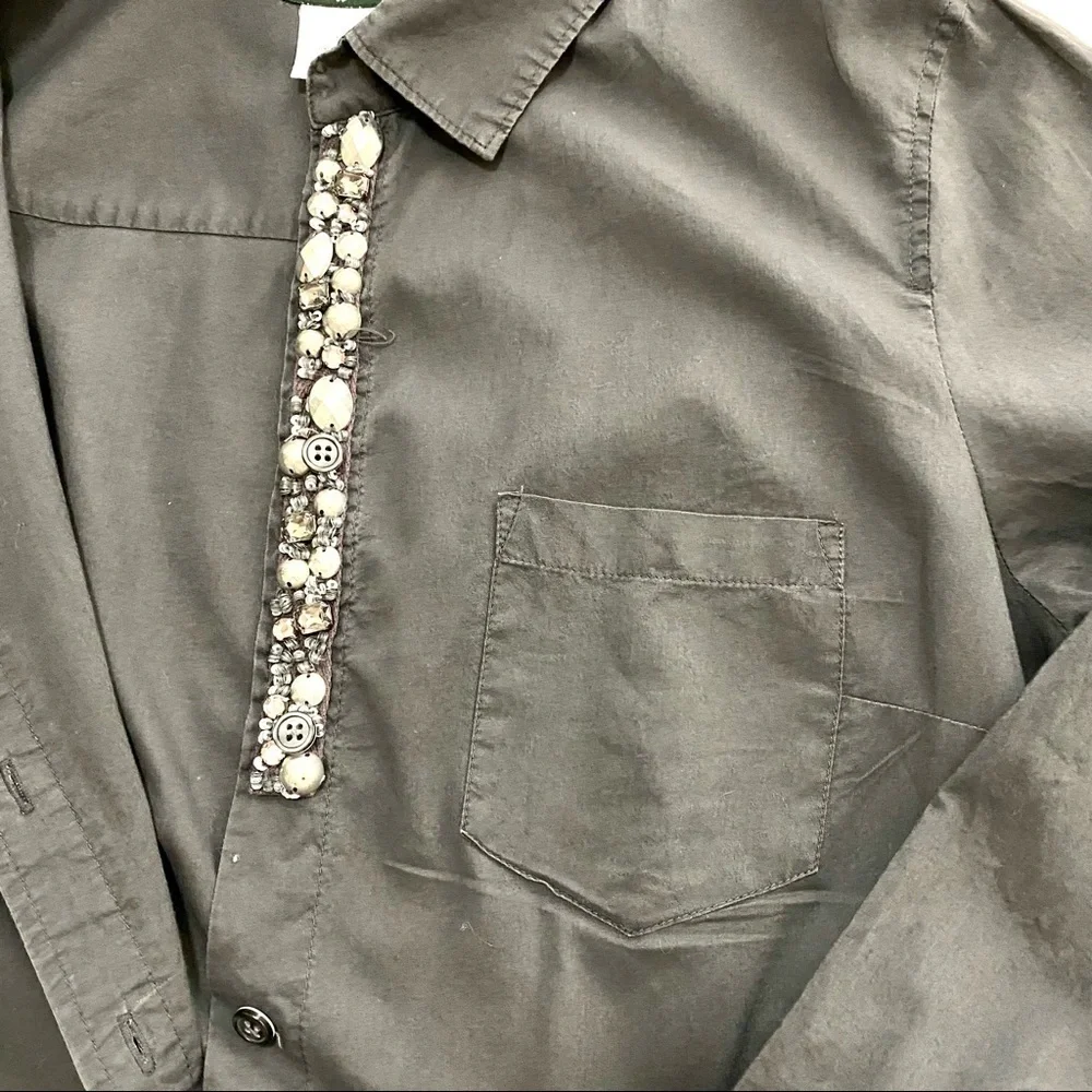 J. Crew Gray Cotton Embellished Button-front Shirt Small Officecore Work Career